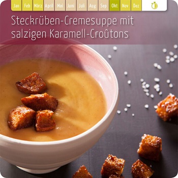 Steckrüben-Cremesuppe mit salzigen Karamell-Croûtons