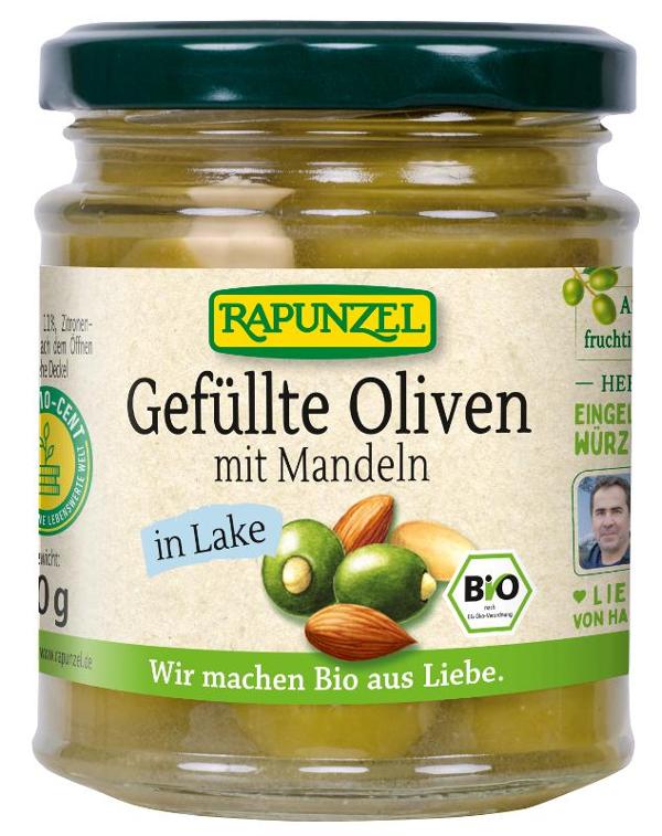 Produktfoto zu Rapunzel Oliven grün, gefüllt mit Mandeln - 190g