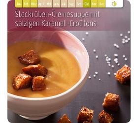 Steckrüben-Cremesuppe mit salzigen Karamell-Croûtons