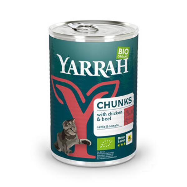 Produktfoto zu Yarrah Katzen Chunks Huhn und Rind 405g