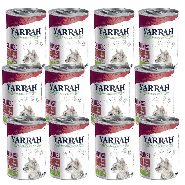 Produktfoto zu Yarrah Katzen Chunks Huhn und Rind 12x405g