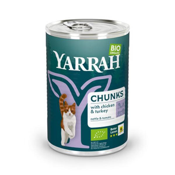 Produktfoto zu Yarrah Katzen Chunks Huhn und Truthahn 405g