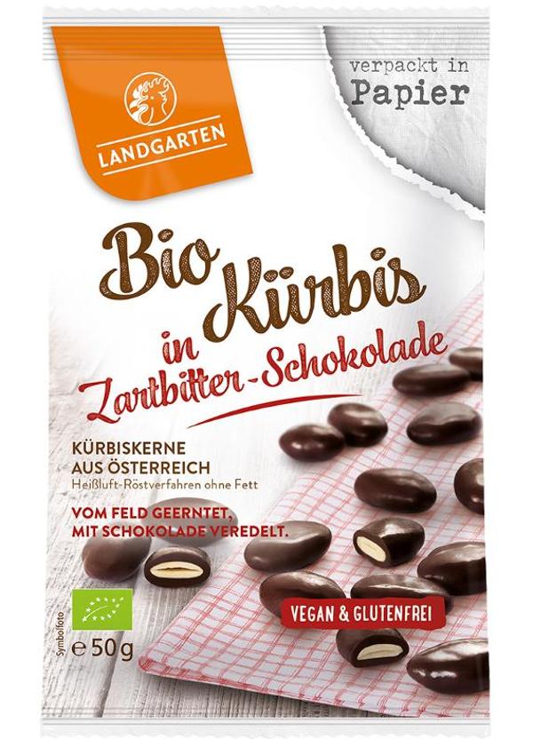 Produktfoto zu Landgarten Kürbiskerne in Zartbitter Schokolade 50g