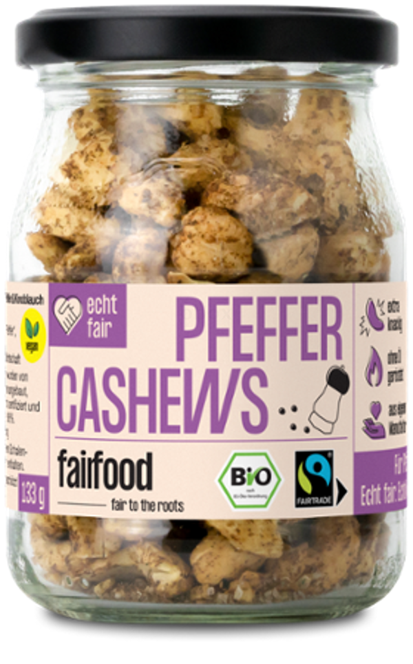 Produktfoto zu Cashews mit Pfeffer, fairtrade, 133g