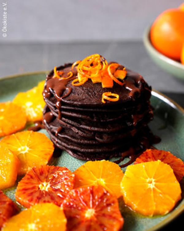 Produktfoto zu Rezept Schoko-Pancakes mit Orangen