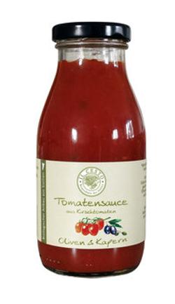 Tomatensauce aus Kirschtomaten m. Oliven u. Kapern