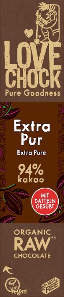 Lovechoc Riegel Extra Pur, 94% Kakao, RAW