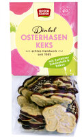Dinkel-Osterhasen-Kekse mit Zartbitterschokoladenboden und Kokosraspeln