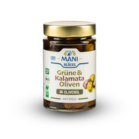 MANI Grüne & Kalamata Oliven in Olivenöl, bio, NL Fair