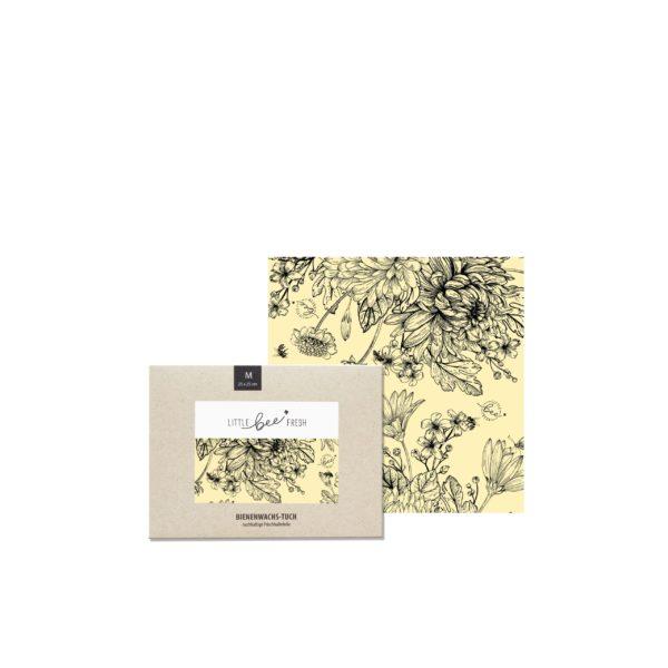 Produktfoto zu Bio-Bienenwachstuch mit Motiv "Blumen schwarz-weiß"