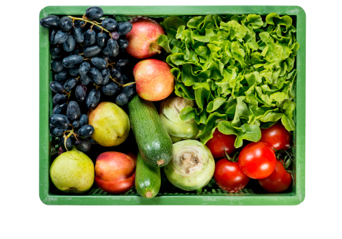 Ökokisten mit Gemüse und Obst