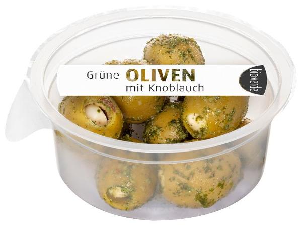 Produktfoto zu Grüne Oliven mit Knoblauch, ma