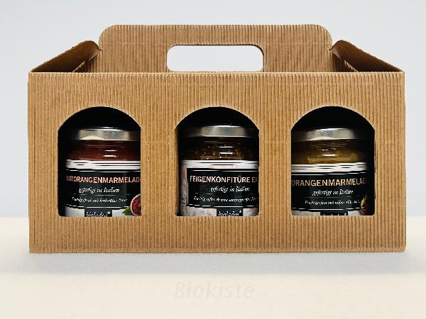 Produktfoto zu Geschenkbox dreierlei mediterane Marmeladen